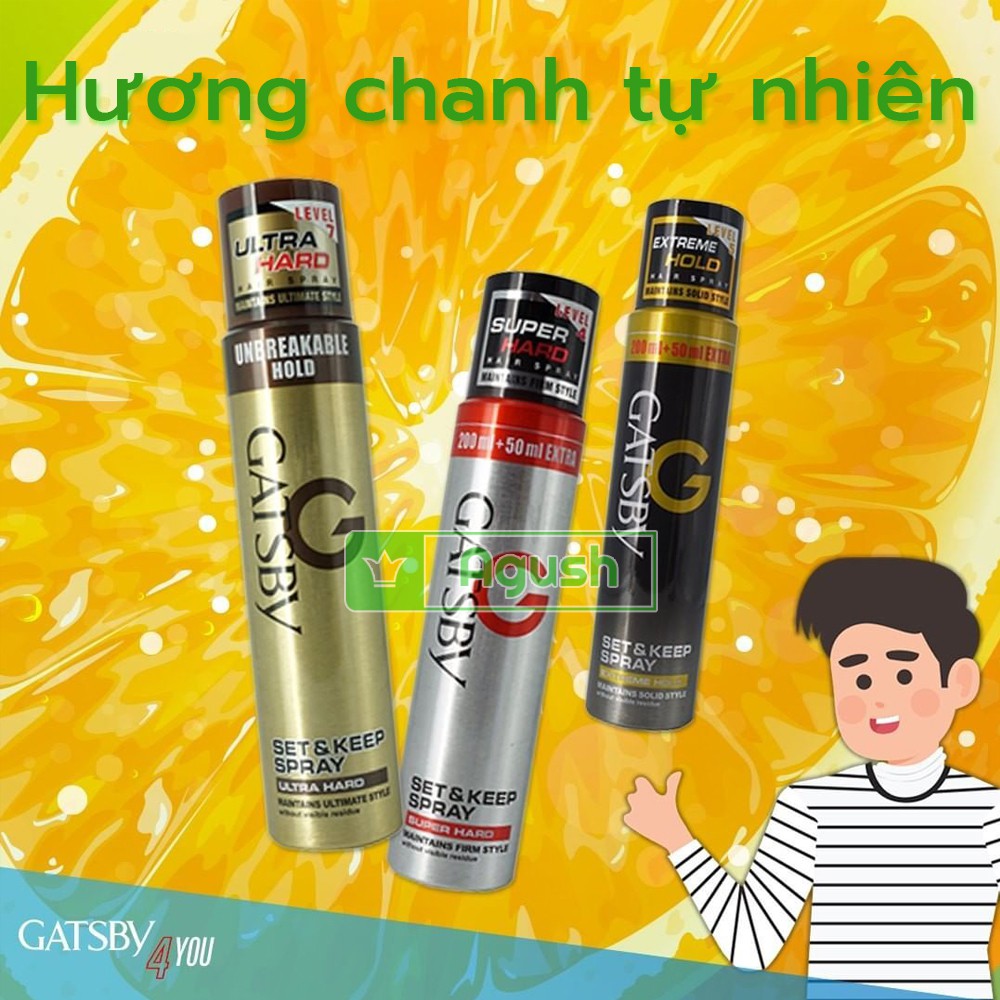 Gôm xịt tóc nam nữ tạo kiểu tóc hair spray Gatsby Set Keep Spray Extreme Hold lọ 250ml mini 66ml chính hãng giữ nếp thơm