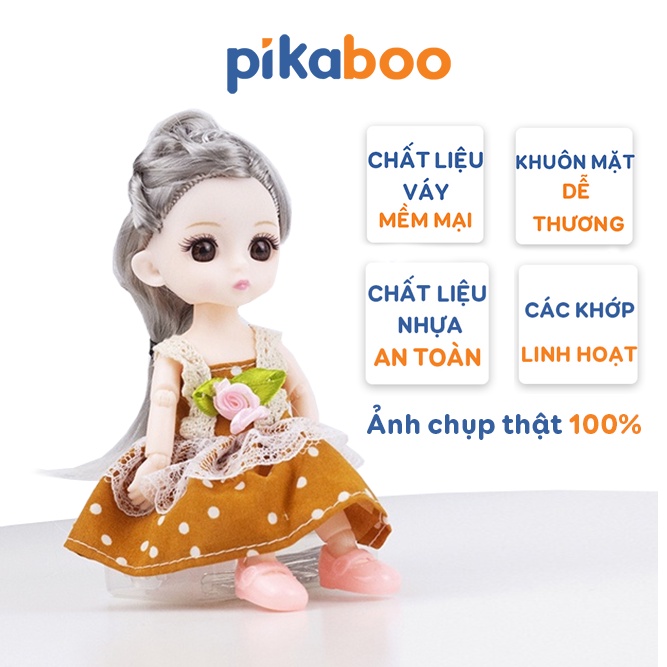 Đồ chơi búp bê công chúa Pikaboo có khớp tay, chân cao cấp cho bé gái được làm từ nhựa nguyên sinh an toàn trẻ em