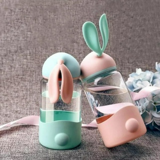 Bình nước thủy tinh tai thỏ siêu đáng yêu 340ml