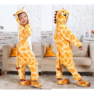 Bộ áo liền quần lông mịn cho bé và người lớn hình hươu cao cổ