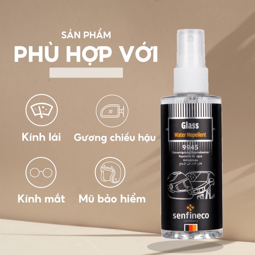 Xịt chống bám nước kính ô tô Senfineco 9945, phủ nano kính ô tô tạo hiệu ứng hoa sen tăng tầm nhìn cho tài xế