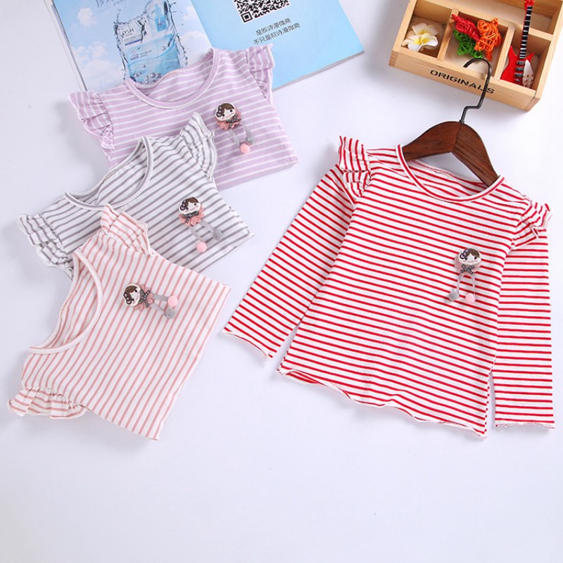 Áo kiểu tay dài họa tiết sọc thời trang cho bé gái