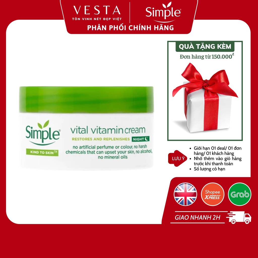 Kem Dưỡng Ban Đêm Dưỡng Ẩm Simple Cho Da Vital Vitamin Night Cream 50ml