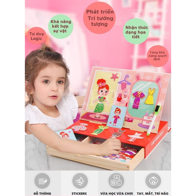 Bộ ghép hình nam châm đồ chơi xếp hình thông minh gỗ VERDA cho bé gái giáo dục trẻ em thiết kế thời trang thay quần áo
