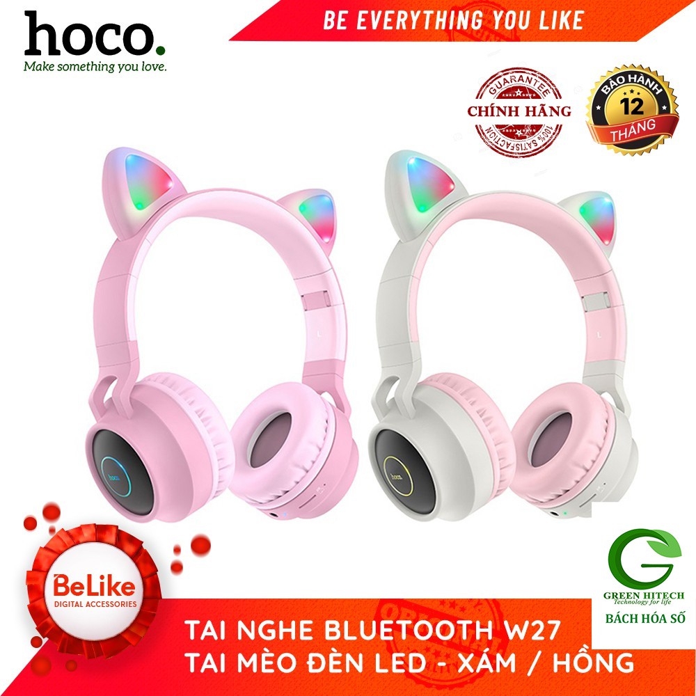 Tai Nghe Chụp Tai Bluetooth Hoco W27 - Tai Mèo Phát Sáng - Hàng Chính Hãng