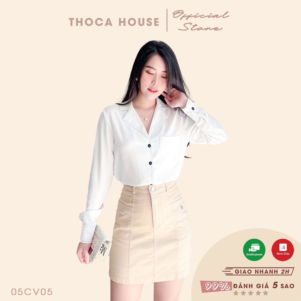 Chân váy công sở 2 túi nút 701 trắng, đen, nude THOCA HOUSE kiểu ngắn thời thượng, sang trọng | BigBuy360 - bigbuy360.vn