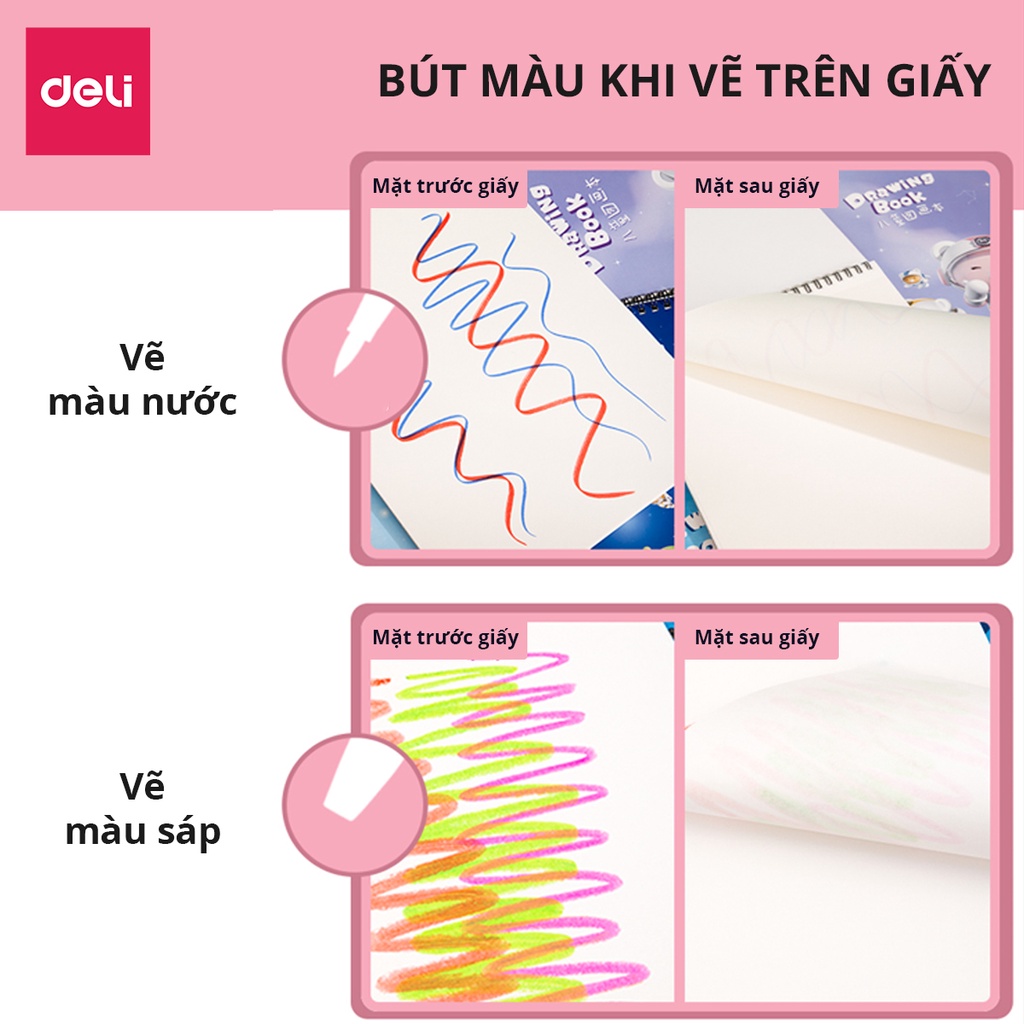 Vở vẽ học sinh tô màu, sổ phác thảo ký họa Deli 60 trang, giấy chống lóa - Màu Hồng/Xanh - 1 quyển