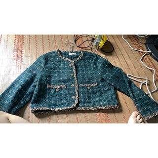 Áo khoác dạ tweed xanh