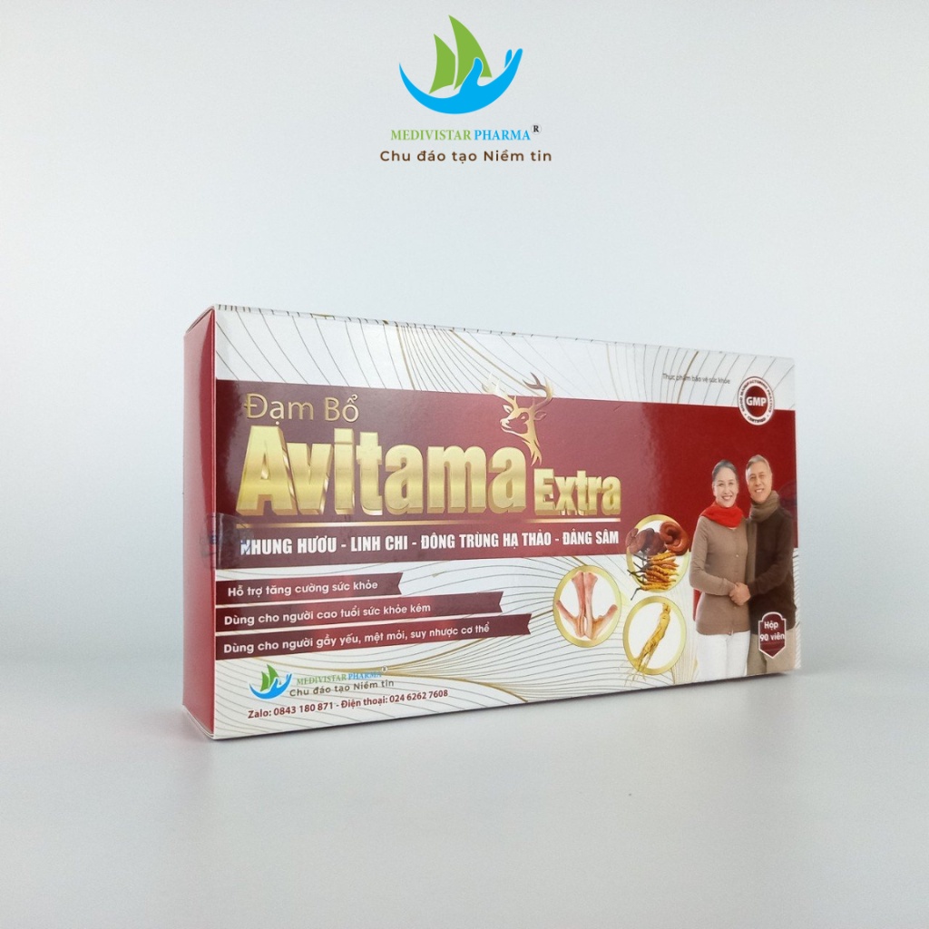 Viên Uống Đạm Bổ  Avitama Extra MEDIVISTAR PHARMA Cho Người Già Sức Khỏe Kém, Dùng Được Cho Người Tiểu Đường Hộp 90 Viên