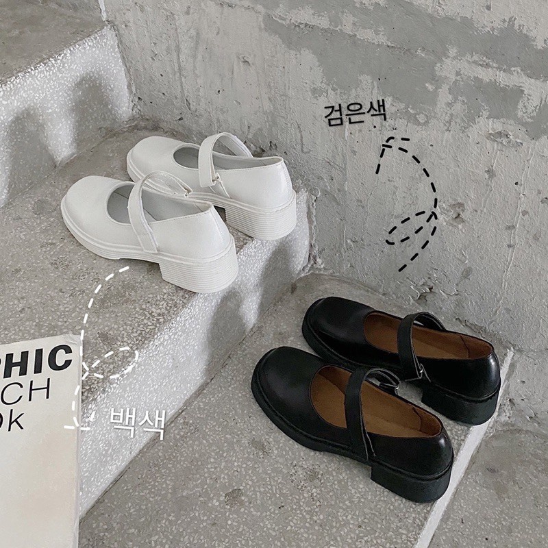 [SẴN NHIỀU SIZE] Giày ulzzang phong cách retro gót vuông (ảnh thật ở cuối)