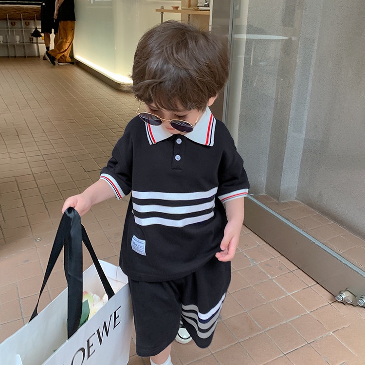 Bộ quần áo bé trai size đại gồm áo polo kẻ sọc và quần đùi cho bé đi học, đi chơi, set polo Beekids hè 2022