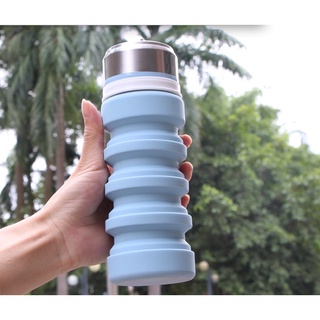 Bình nước silicone gấp gọn 400ml, nắp inox