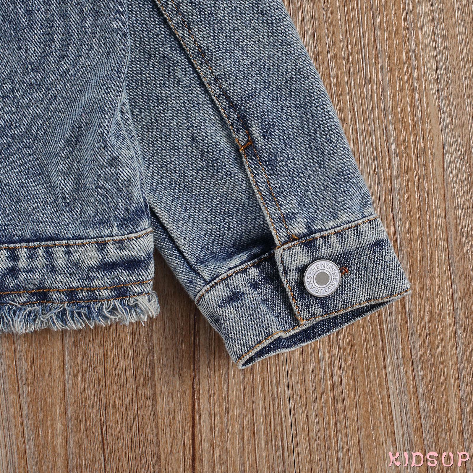 Áo Khoác Denim Tay Dài Phối Túi Họa Tiết Da Báo Cá Tính Cho Bé Gái 1-6 Tuổi