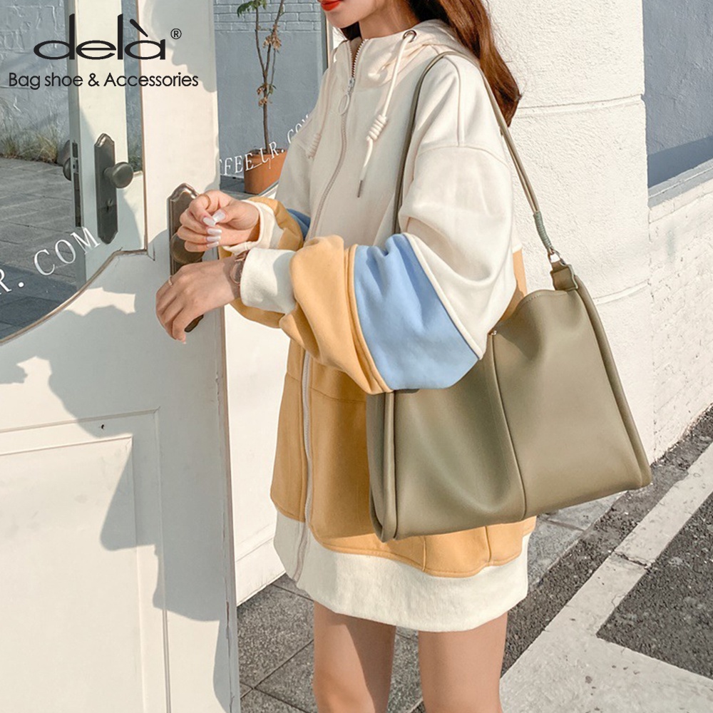 Dela Túi tote Đeo Vai Màu Trơn Sức Chứa Lớn Đơn Giản Thời Trang Nhật Hàn Cho Nữ