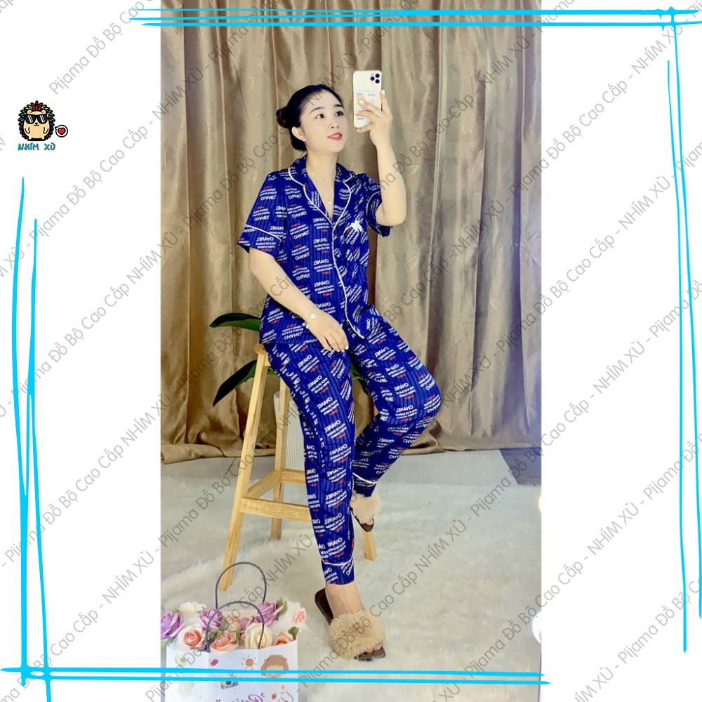 Đồ Bộ Ngủ Pijama Mặc Nhà Vải Gấm Cao Cấp CC Graffity Quần Dài Áo Tay Ngắn | BigBuy360 - bigbuy360.vn