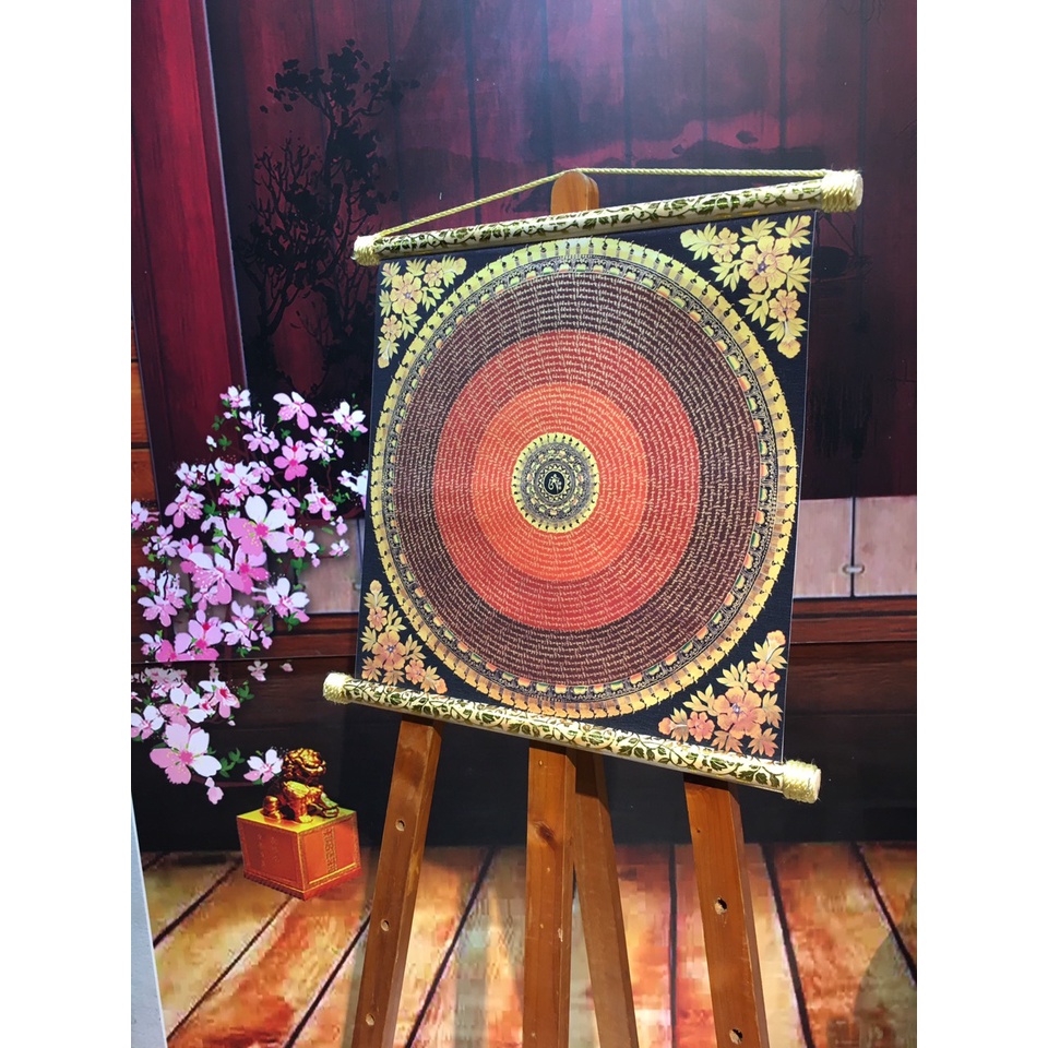 Tranh Liễn Phật Giáo - tranh Chú Lăng Nghiêm- Tranh Madala Thangka-vải canvas đóng nẹp sáo gỗ - bản in nét-GIÁ XƯỞNG