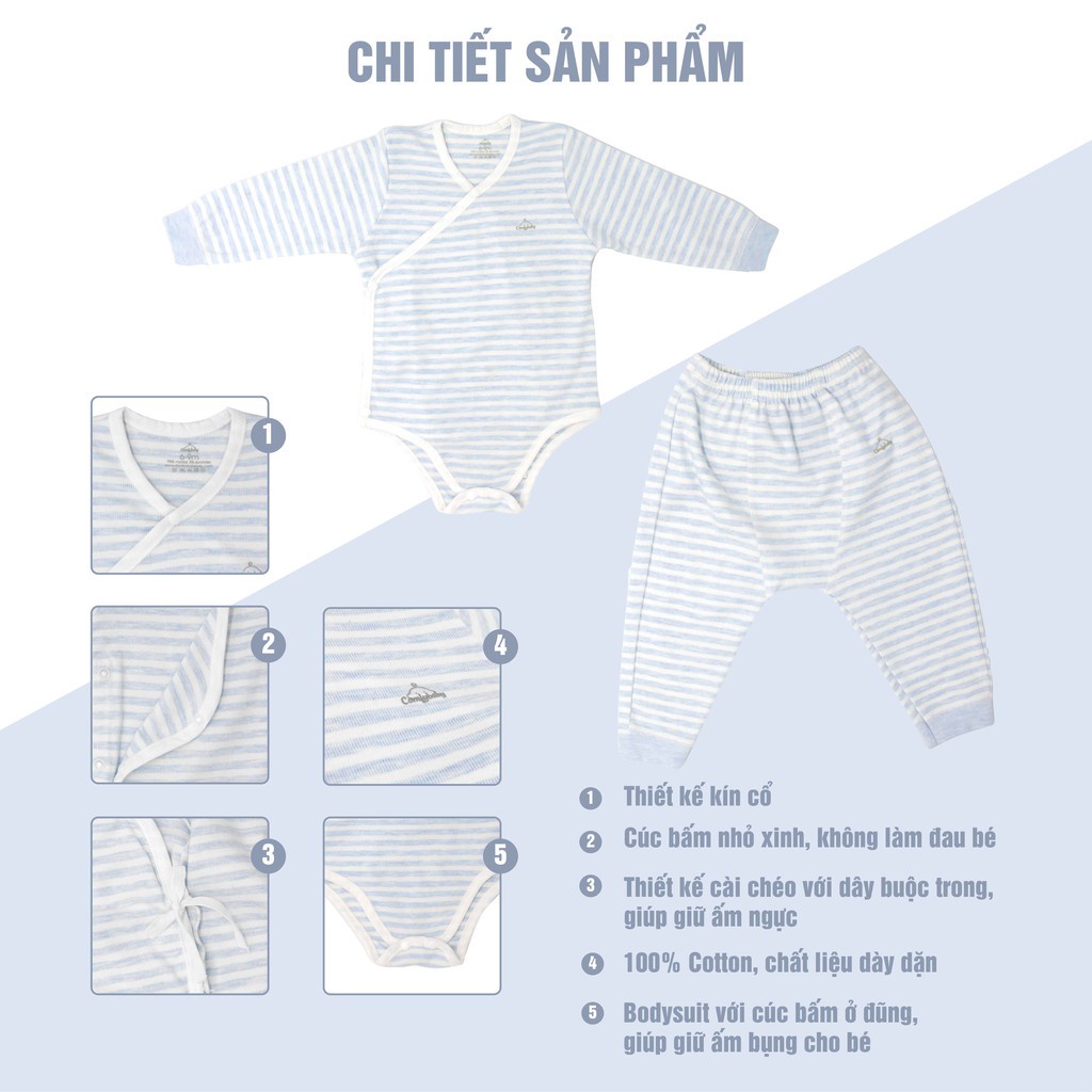 Set quần áo sơ sinh 5 món cho bé ComfyBaby (bao chân tay, mũ) 100% cotton