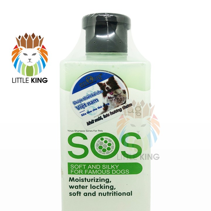 Sữa tắm SOS giúp mềm mượt lông, dưỡng lông cho chó mèo dung tích 530ml Chai xanh lá Little King pet shop