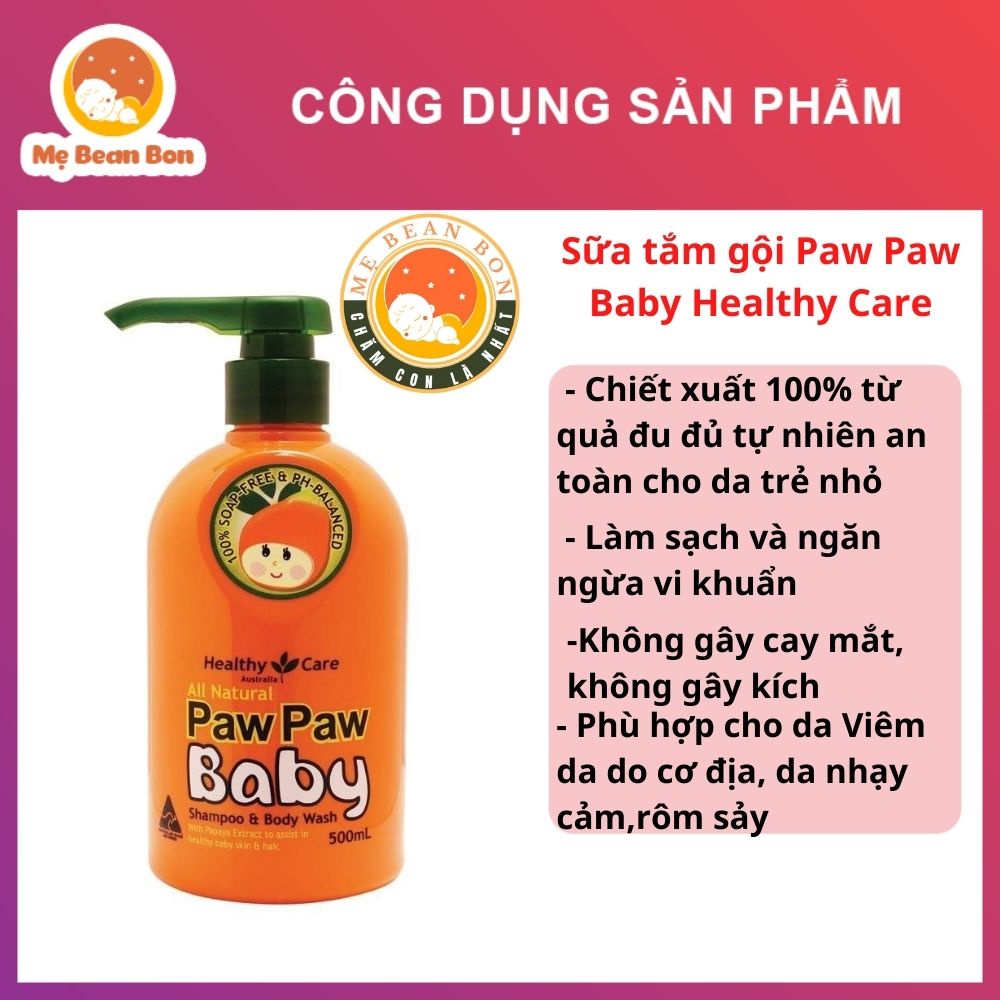 Sữa tắm gội Paw Paw Baby Healthy Care 500ml của Úc chiếc xuất từ đu đủ cho trẻ