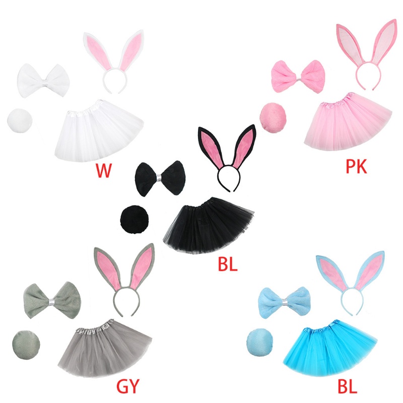 Bộ Trang Phục 4 Món Hóa Trang Gồm Áo Thun Ba Lỗ + Chân Váy Tutu + Băng Đô Tai Thỏ Cho Bé Gái