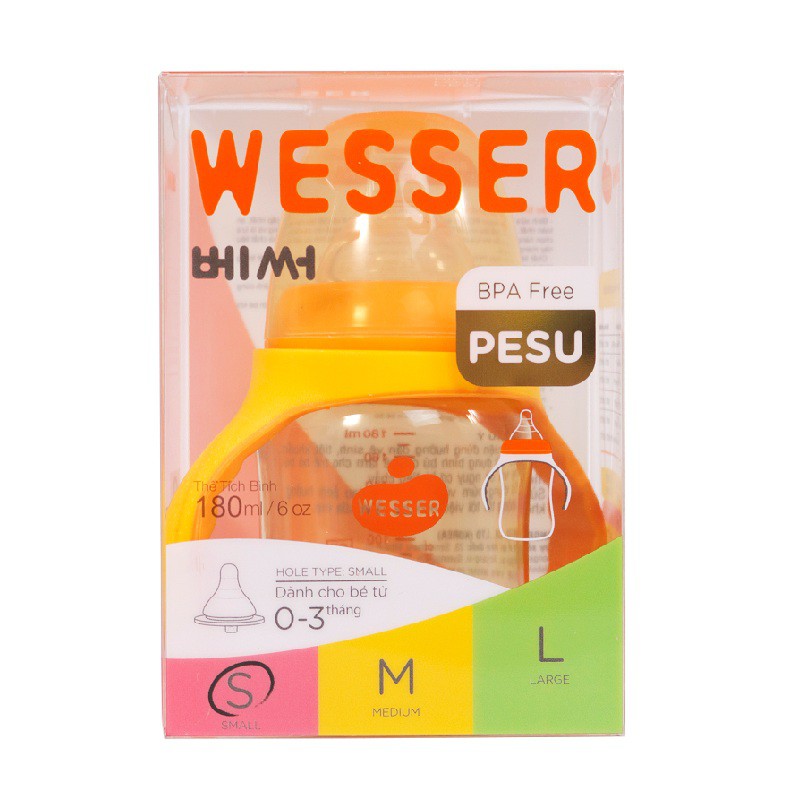 [Mã FMCG8 giảm 8% đơn 500K] Bình sữa Wesser PPSU 180ml cổ rộng