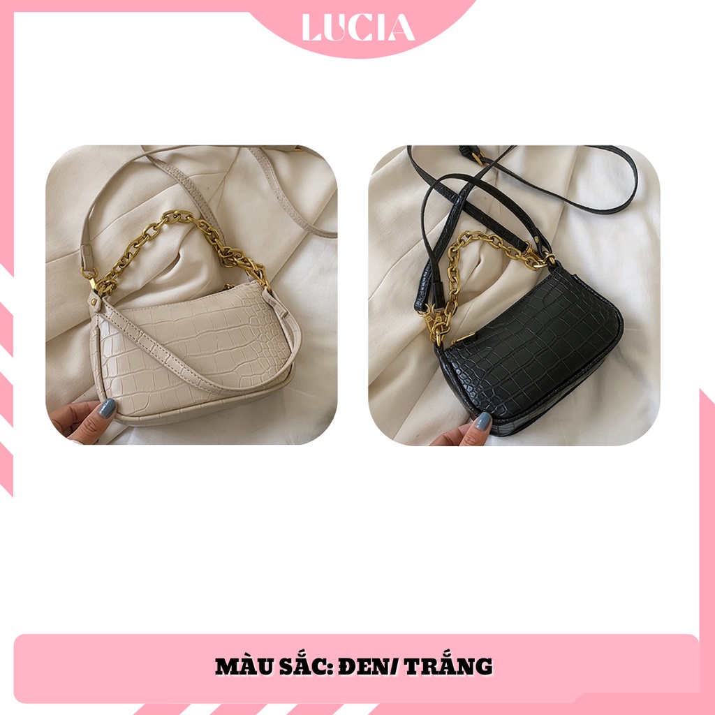 Túi kẹp nách dây xích túi xách nữ đeo vai đeo chéo cầm tay da vân cá sấu size 18cm LUCIA STORE TXN38
