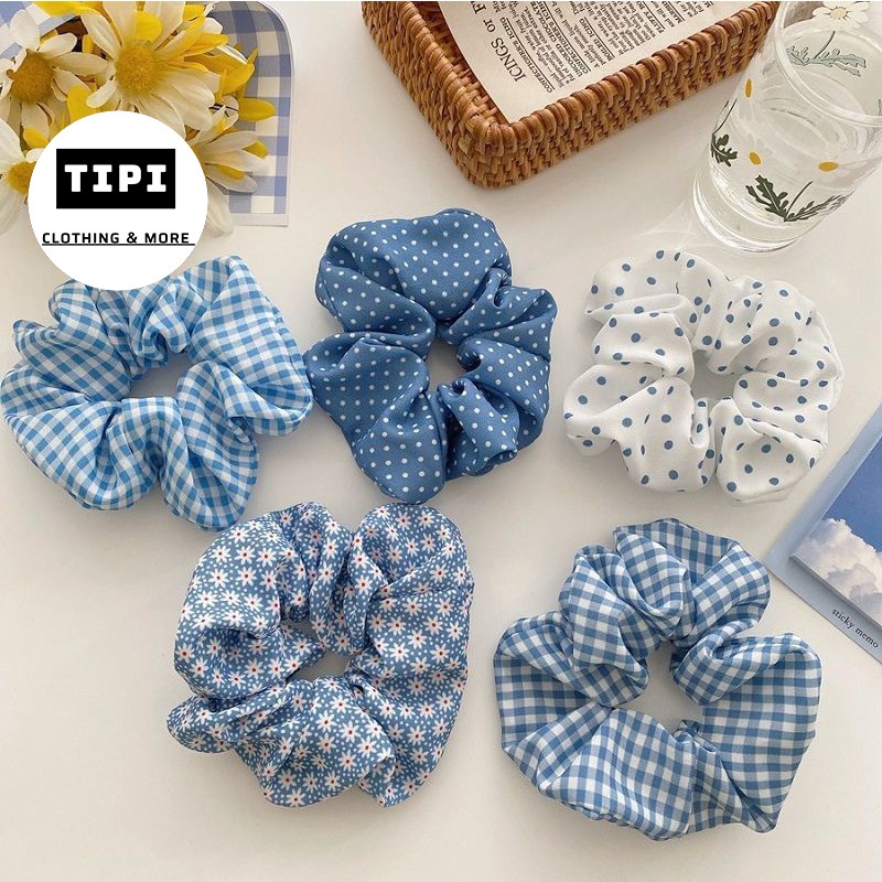 Buộc tóc scrunchies nhiều mẫu màu xanh dương