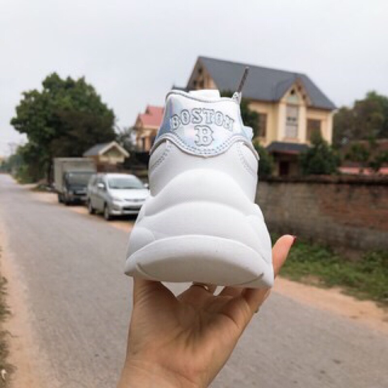 Giày thể thao sneaker nữ ML B cao cấp, chữ nỗi 3D BOSTON gót bạc chất liệu da xịn
