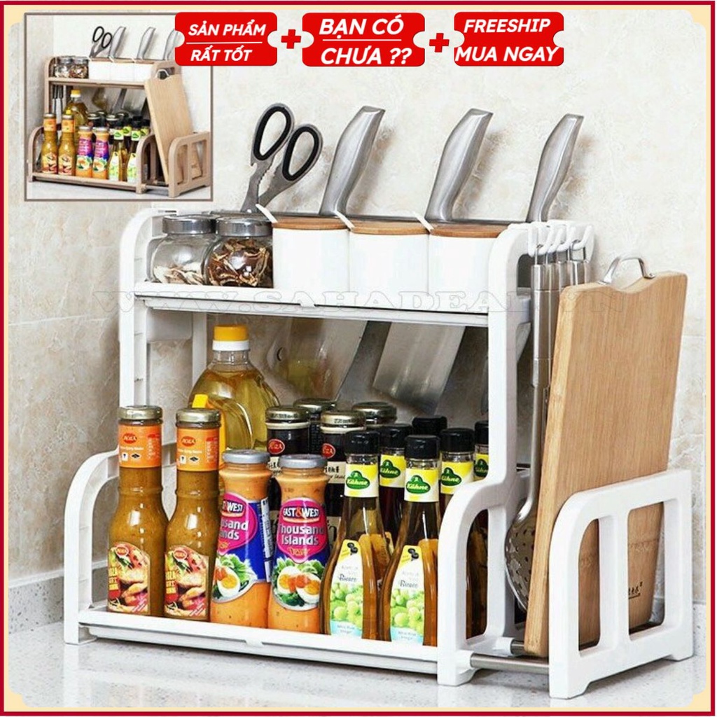 Kệ đựng gia vị nhà bếp,thông minh có khay để thớt, để dao .