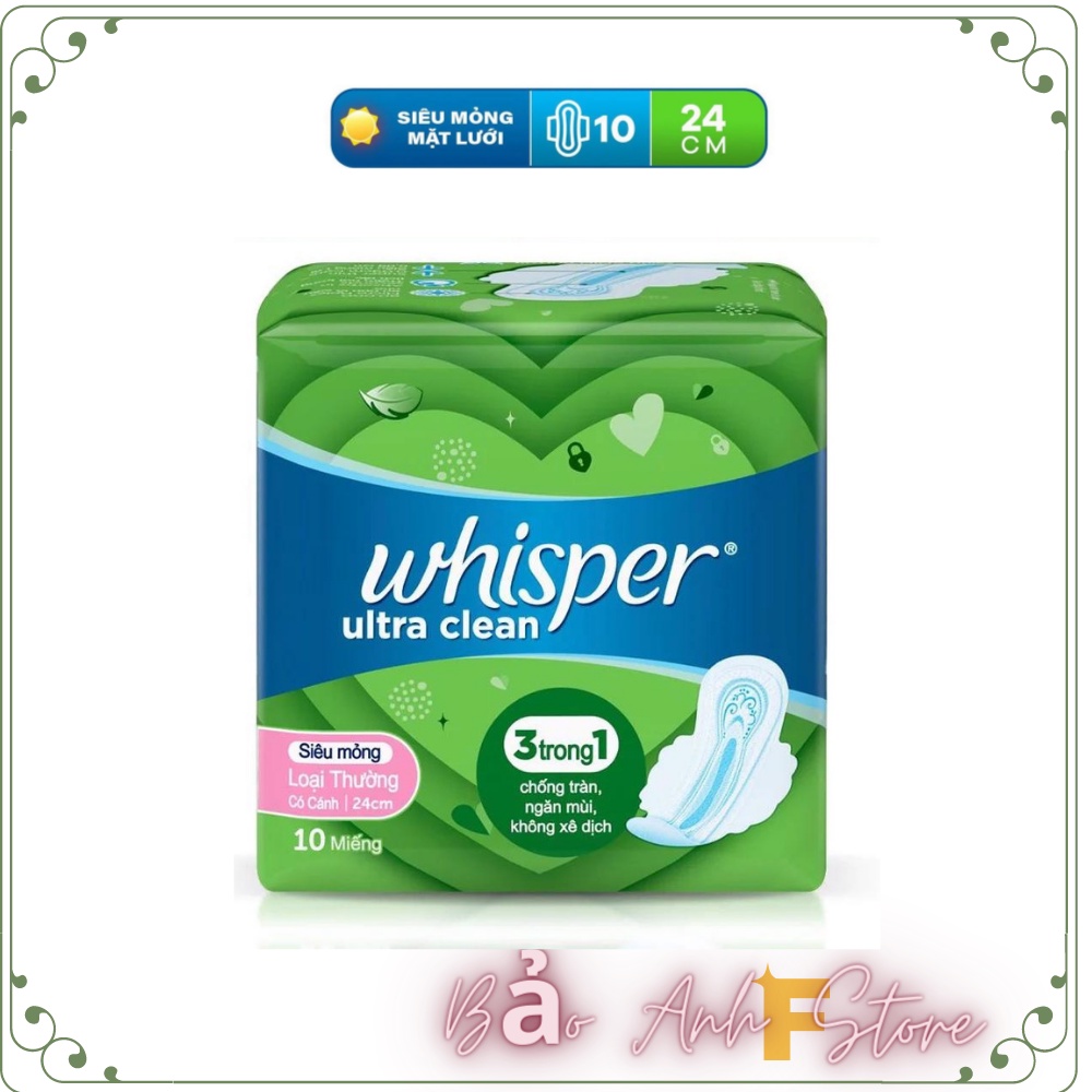 Bvs WHISPER Ultra Clean - băng vệ sinh WHISPER Bịch 10 Miếng 24cm