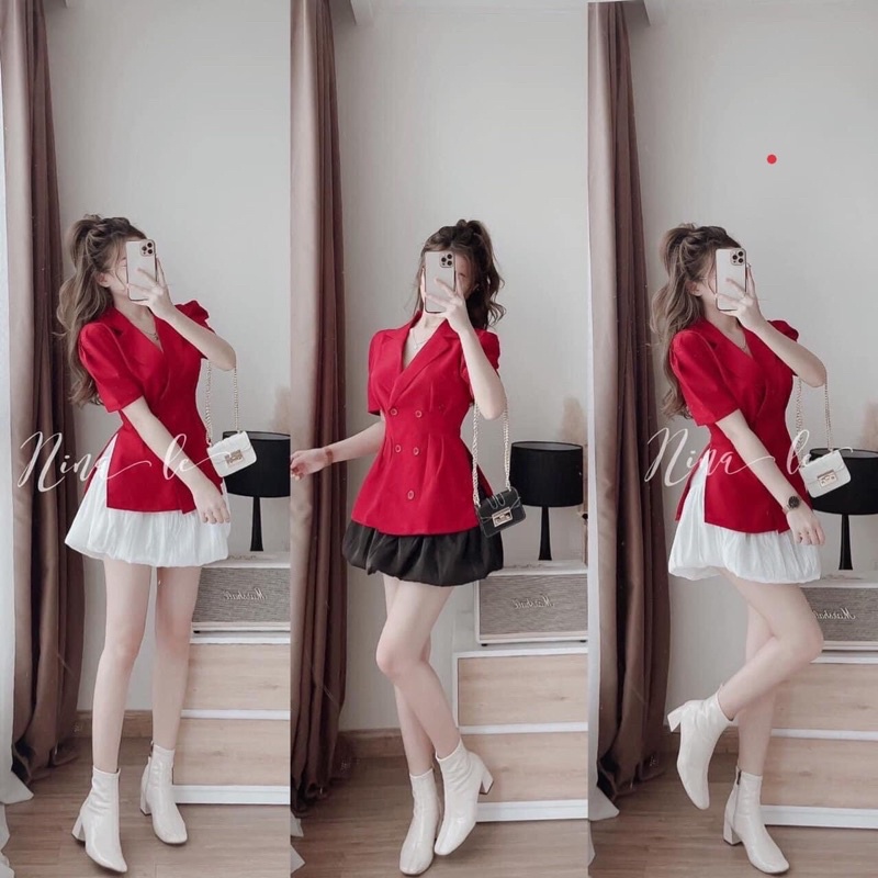 Set áo vest xẻ mix chân váy