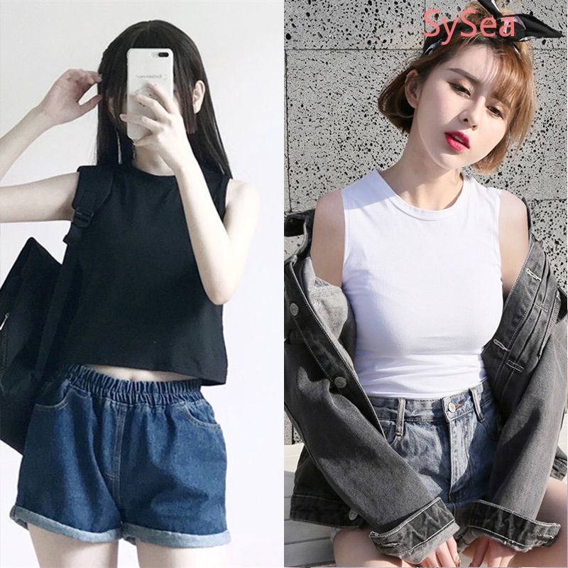 Áo croptop dáng ôm ngắn tay cổ tròn màu trơn trẻ trung đơn giản