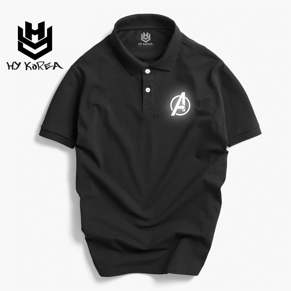 Áo Polo HY KOREA Cổ Trụ Nam Nữ Vải Cá Sấu 4 Chiều In Hình Phản Quang