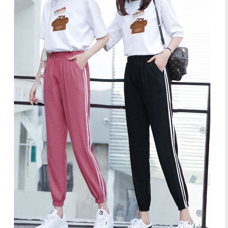 Set Jogger Line Phối Thun Unisex We Bare Bears , Set quần thể thao sọc phối áo phông in hình dễ / Taraa's Store