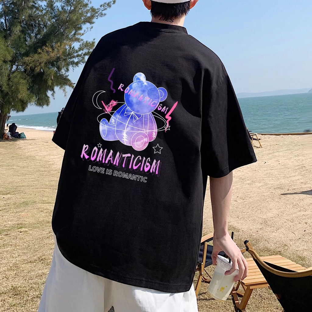 áo thun 100% cotton Tay Ngắn In Hình Gấu Sau Lưng Dành Cho Nam Và Nữ