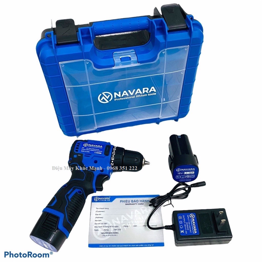 MÁY KHOAN PIN NAVARA NVR-7001 18V ĐỘNG CƠ KHÔNG CHỔI THAN, PIN 4 CELL