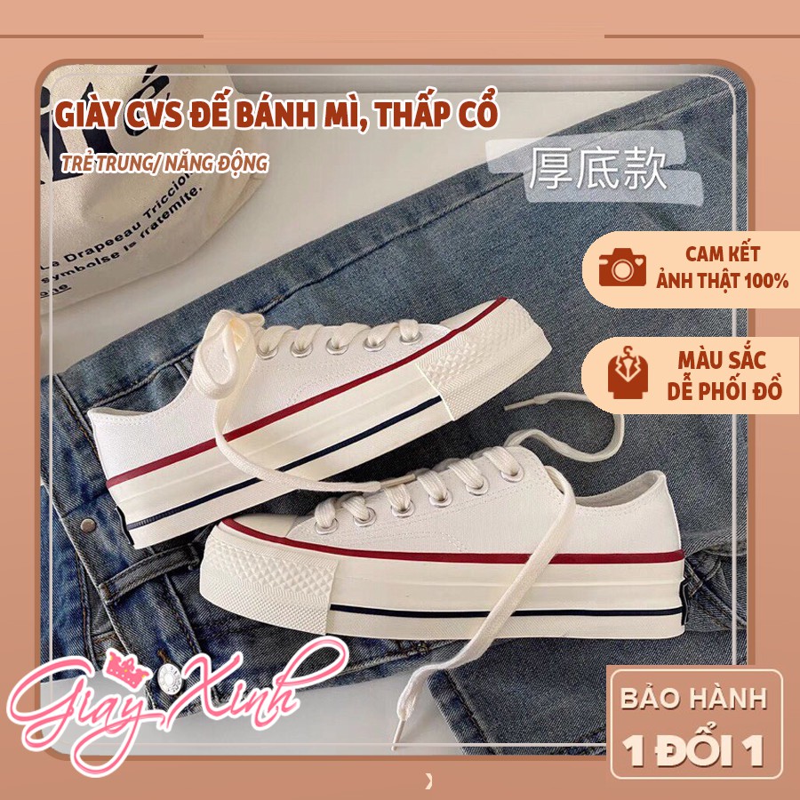 Giày thể thao nữ CVS, Giày thể thao sneaker nữ đế bánh mì cổ thấp kiểu dáng cơ bản