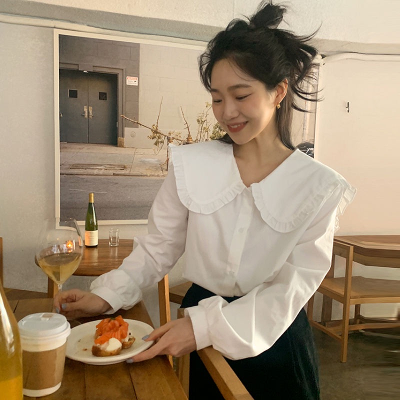 Áo sơ mi cổ búp bê phong cách Hàn Quốc ngọt ngào thời trang cho nữ