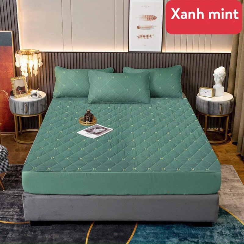 Ga gối bọc chun  lụa trần chữ H mềm mịn dùng cho cả 4 mùa