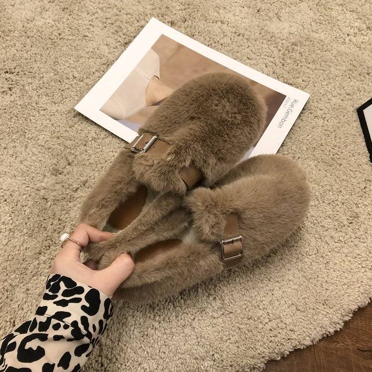 Giày Lông Xù Mũi Tròn Phong Cách Mới Dễ Phối Đồ Cho Nữ