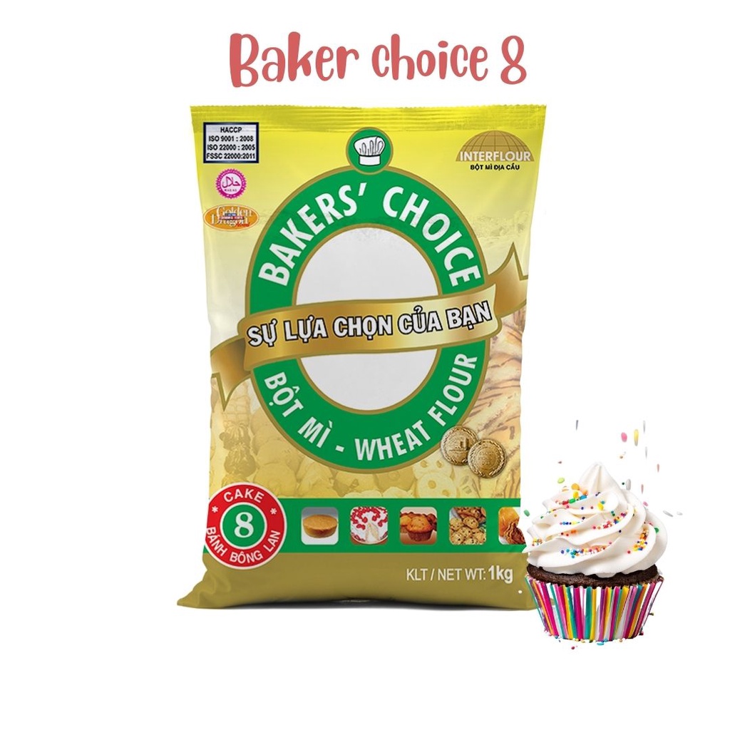 Bột mì số 8 Baker Choice dành cho bánh bông lan, bánh cupcake loại túi 1kg
