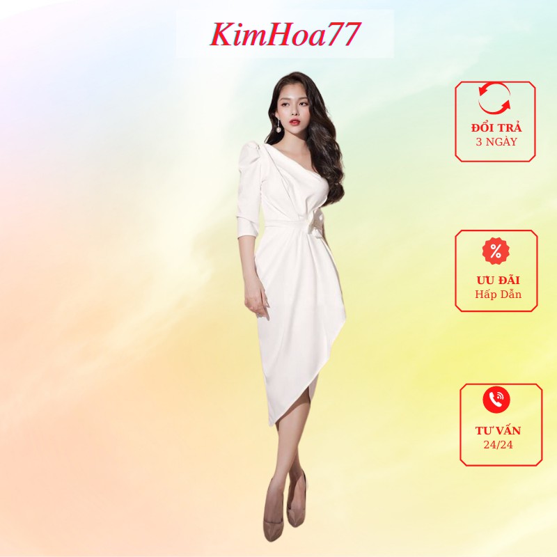 Váy body đầm nữ dự tiệc freesize chất umi cao cấp tay dài lệch vai một bên có mút ngực kimhoa77