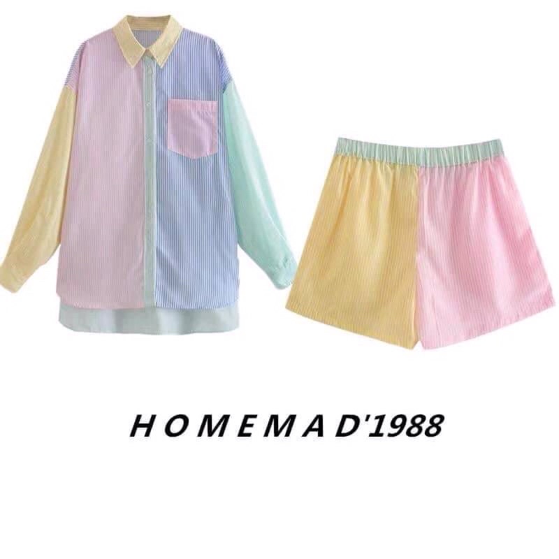Set Quần áo sơmi kẻ dọc nhiều màu S0370