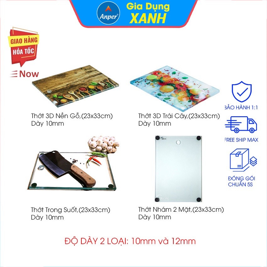 ✷Thớt kính cường lực màu 3D ANPER 4 chân cao chung chống trượt sang trọng an toàn bền đẹp cho nhà bếp