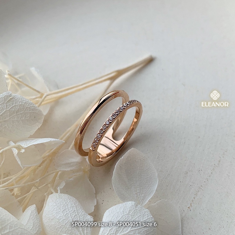 Nhẫn nữ titan Eleanor Accessories hai vòng mỏng viền trơn đính đá phụ kiện trang sức 4051