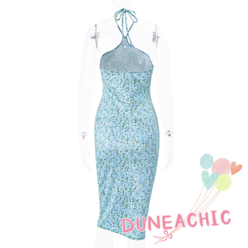 DUNEA Đầm Hai Dây Hở Lưng Họa Tiết Hoa Thời Trang Cho Nữ