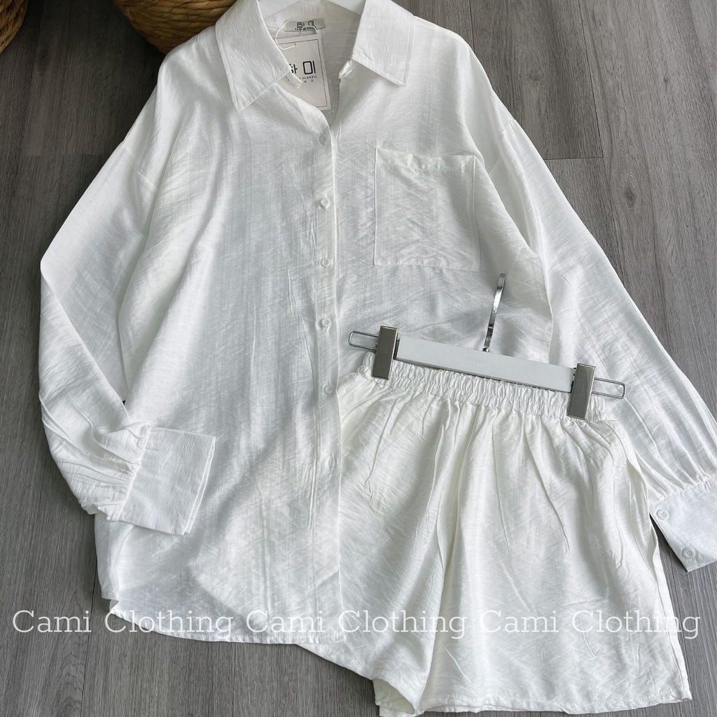 Set Bộ Đũi Áo Sơ Mi Tay Dài + Quần Short Lapi VN, Chất Liệu Thoáng Mát Mặc Hè, Full Màu, Kèm Ảnh Thật