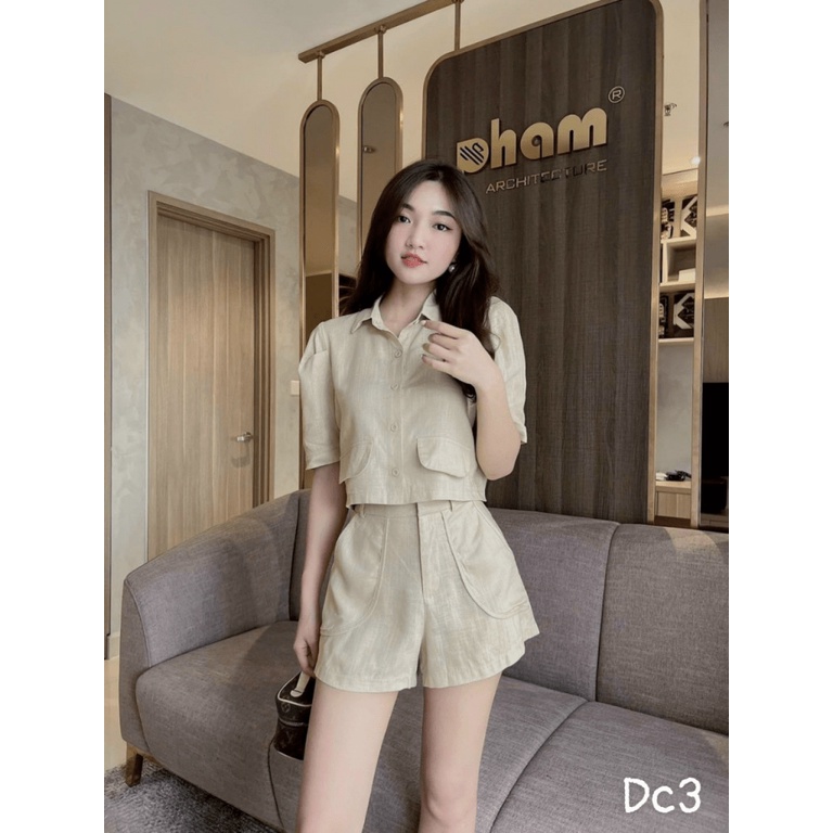 (FREE SHIP) MẪU HOT TREND SÉT BỘ ĐŨI ĐÙI ÁO SƠ MI PHỐI CÚC XINH DX