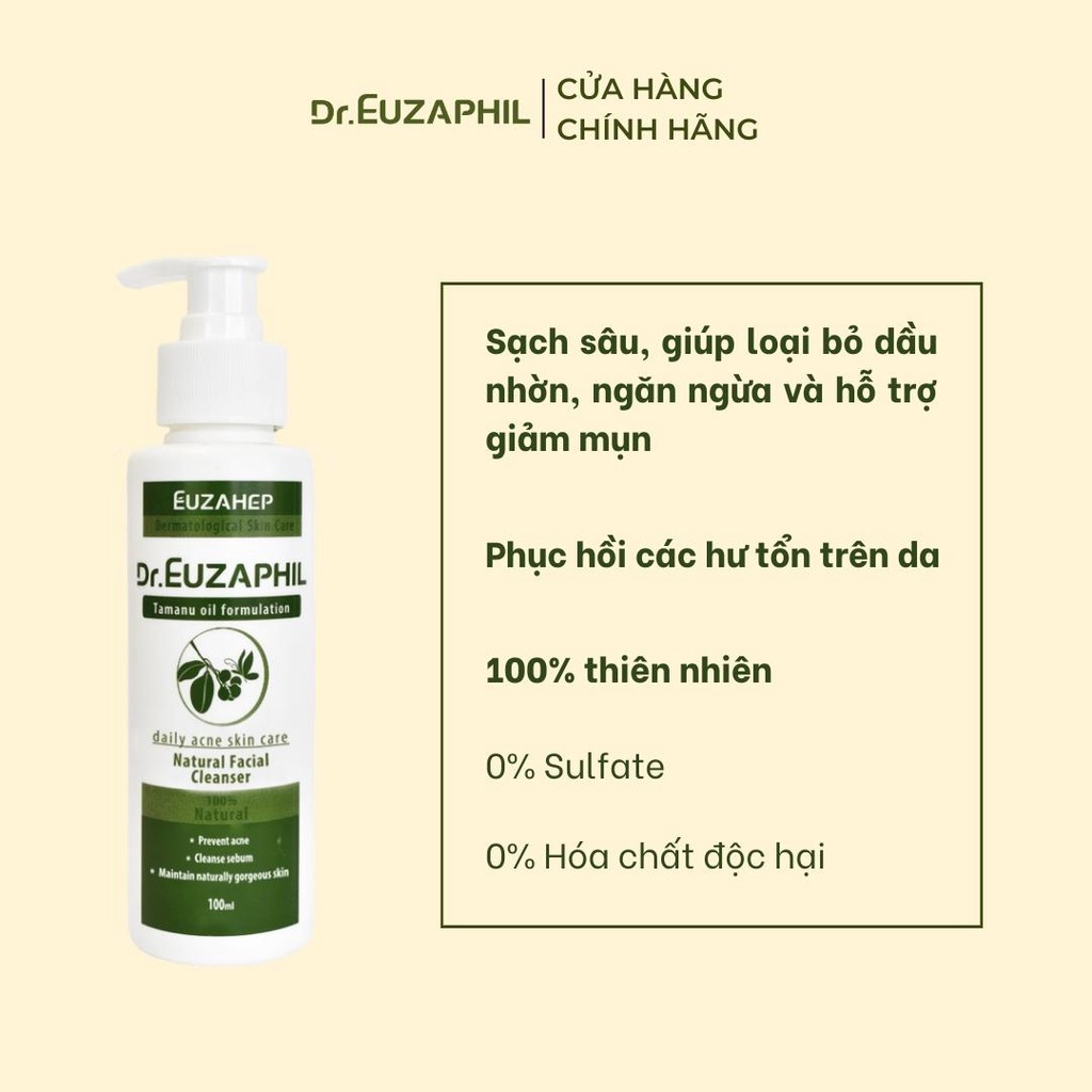 Sữa rửa mặt cho da dầu mụn Dr.Euzaphil Natural Facial Cleanser 100ml
