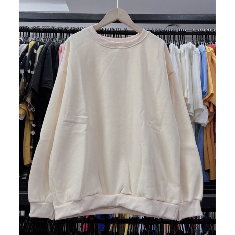 Áo Sweater Nỉ Trơn Màu Kem Nam Nữ Unisex, Form Rộng Chất Nỉ Bông Cao Cấp size 35-70kg.